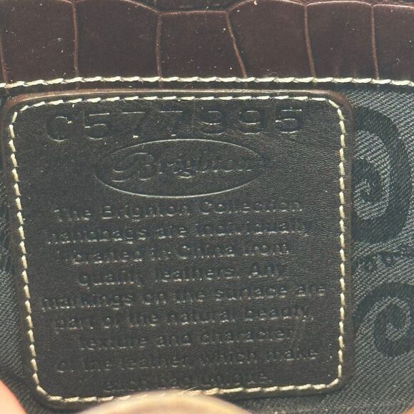 Brighton brown leather croc print shoulder bag with silver tone hardware - Picture 6 of 12